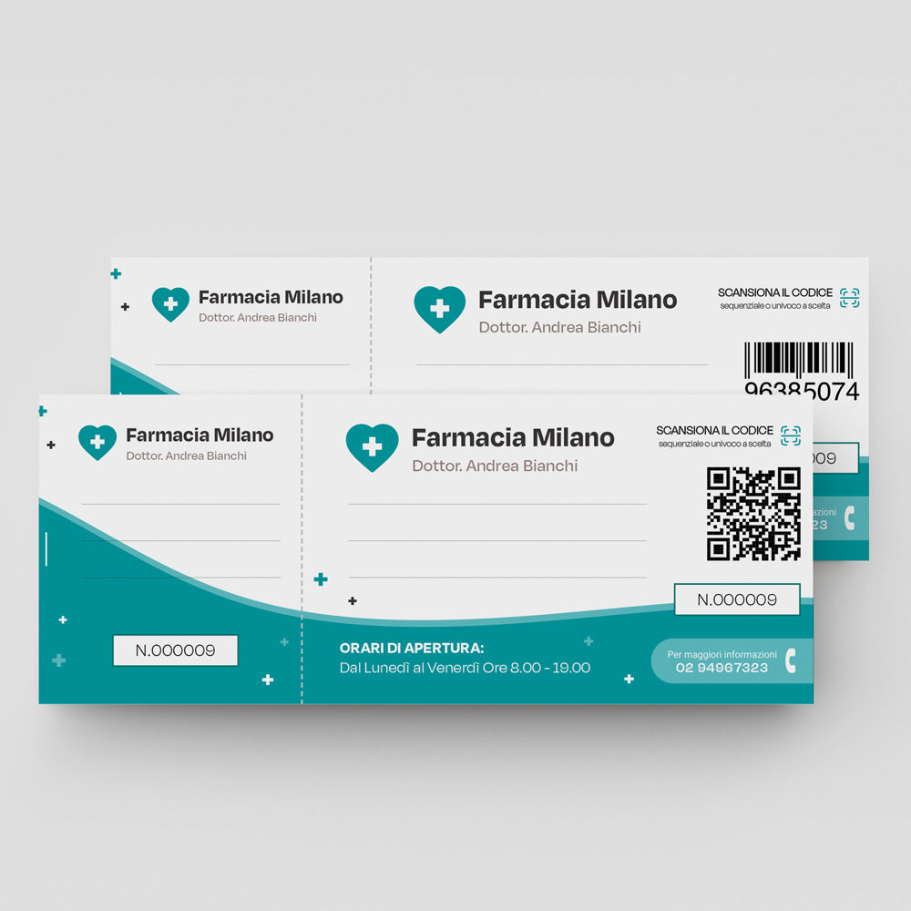 biglietto numerato con logo aziendale farmacia